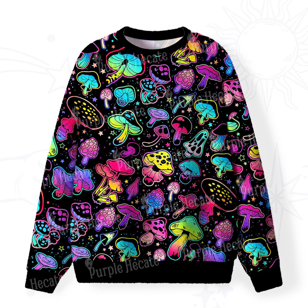 Purplehecate Psychedelic Mushroom Rave Fuzzy Ugly Sweatshirt