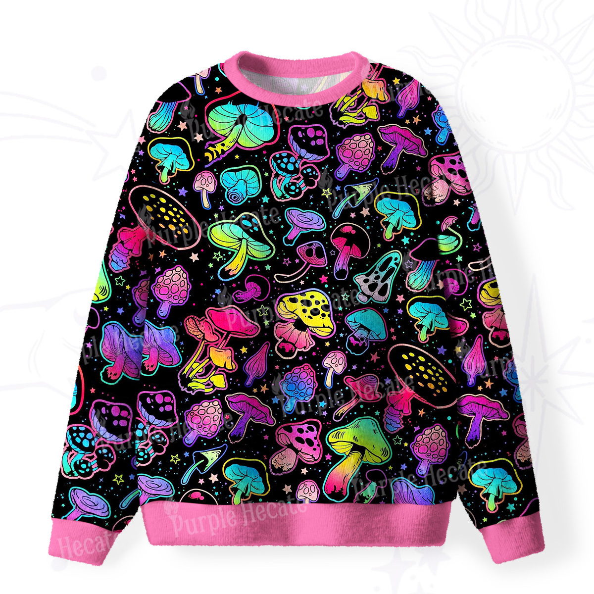 Purplehecate Psychedelic Mushroom Rave Fuzzy Ugly Sweatshirt