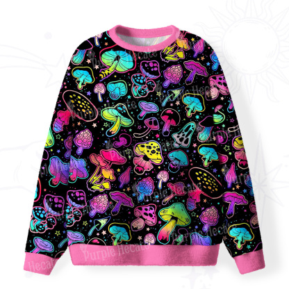 Purplehecate Psychedelic Mushroom Rave Fuzzy Ugly Sweatshirt
