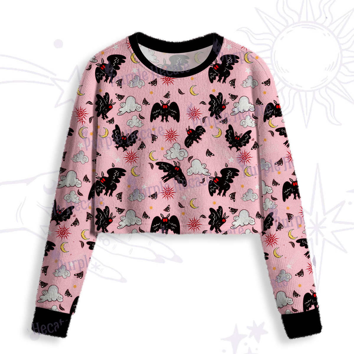 Purplehecate Cryptid Mothman Crop Fuzzy Ugly Sweatshirt