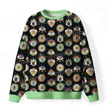 Purplehecate Mystical Evil Eye Pattern Fuzzy Ugly Sweatshirt