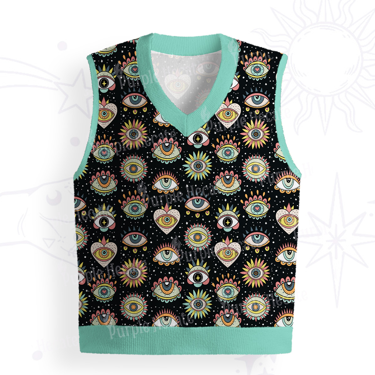 Purplehecate Mystical Evil Eye Pattern Ugly Sweater Vest