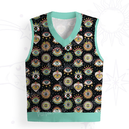 Purplehecate Mystical Evil Eye Pattern Ugly Sweater Vest