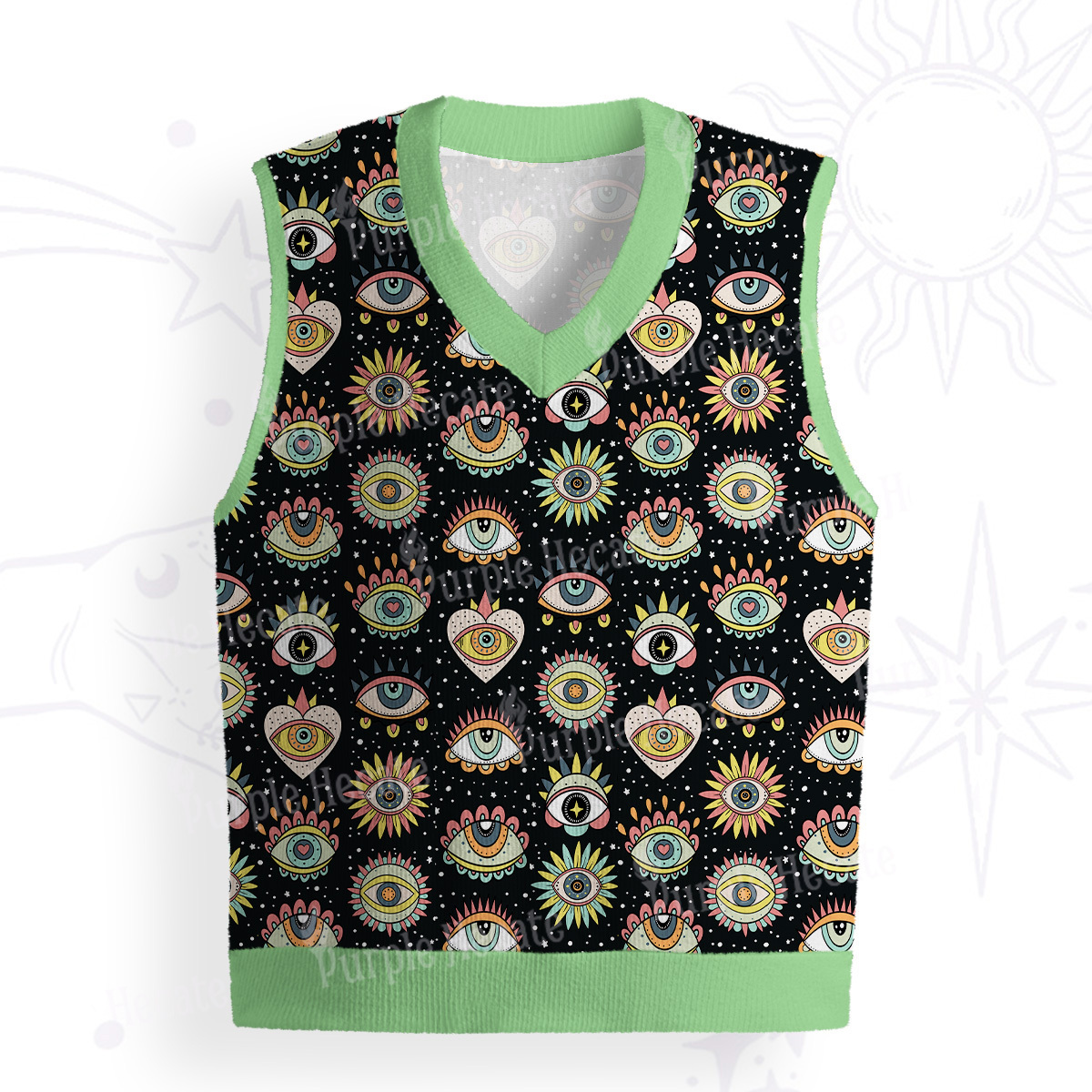 Purplehecate Mystical Evil Eye Pattern Ugly Sweater Vest