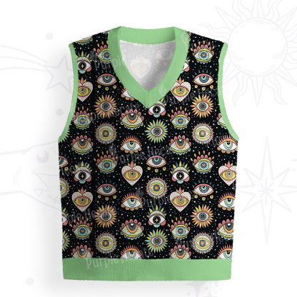 Purplehecate Mystical Evil Eye Pattern Ugly Sweater Vest