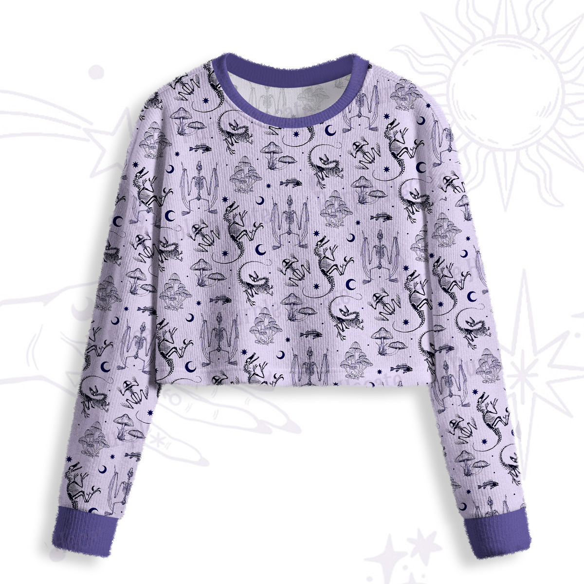 Purplehecate Prehistoric Fantasy Crop Fuzzy Ugly Sweatshirt