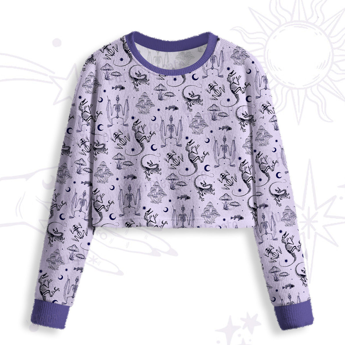 Purplehecate Prehistoric Fantasy Crop Fuzzy Ugly Sweatshirt