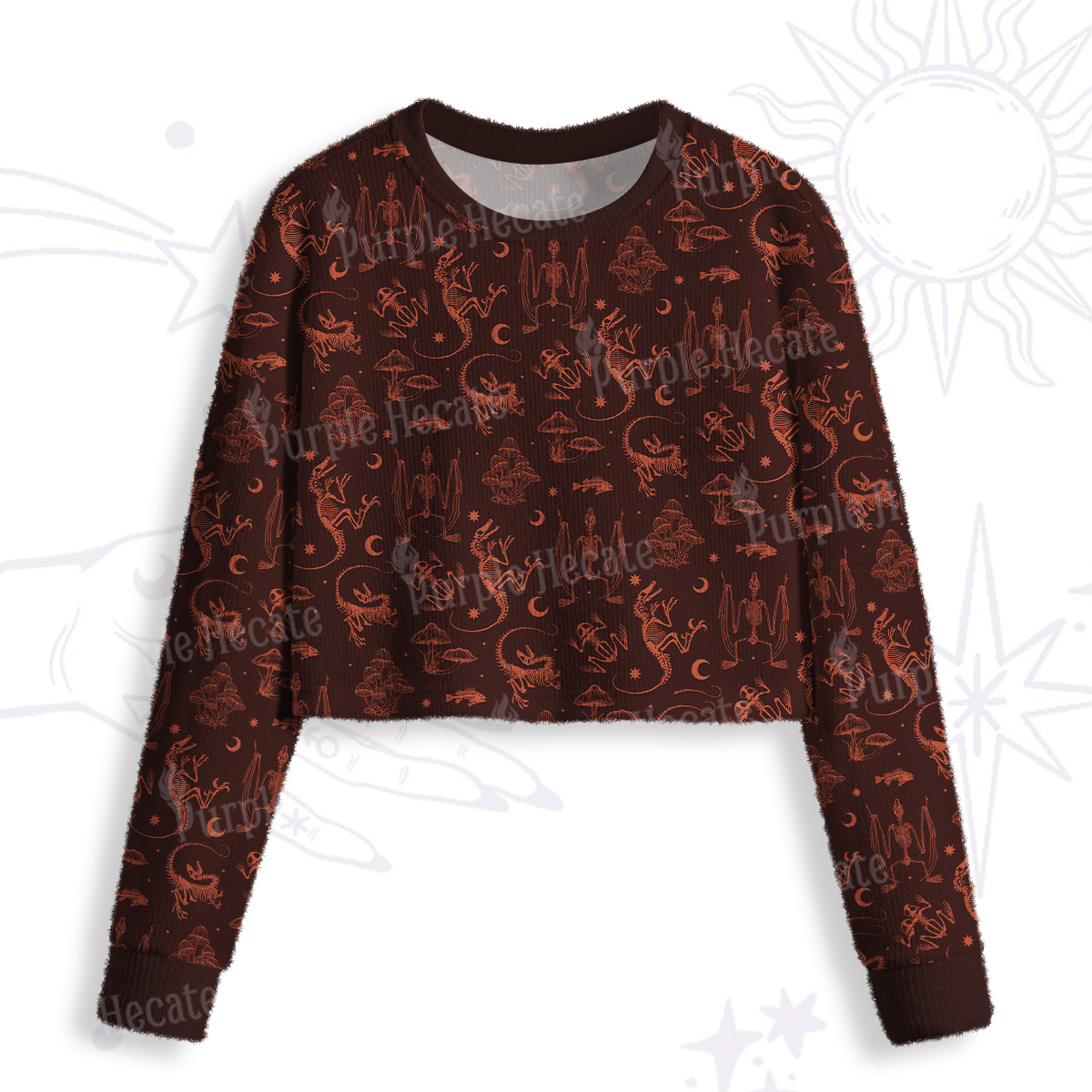 Purplehecate Prehistoric Fantasy Crop Fuzzy Ugly Sweatshirt