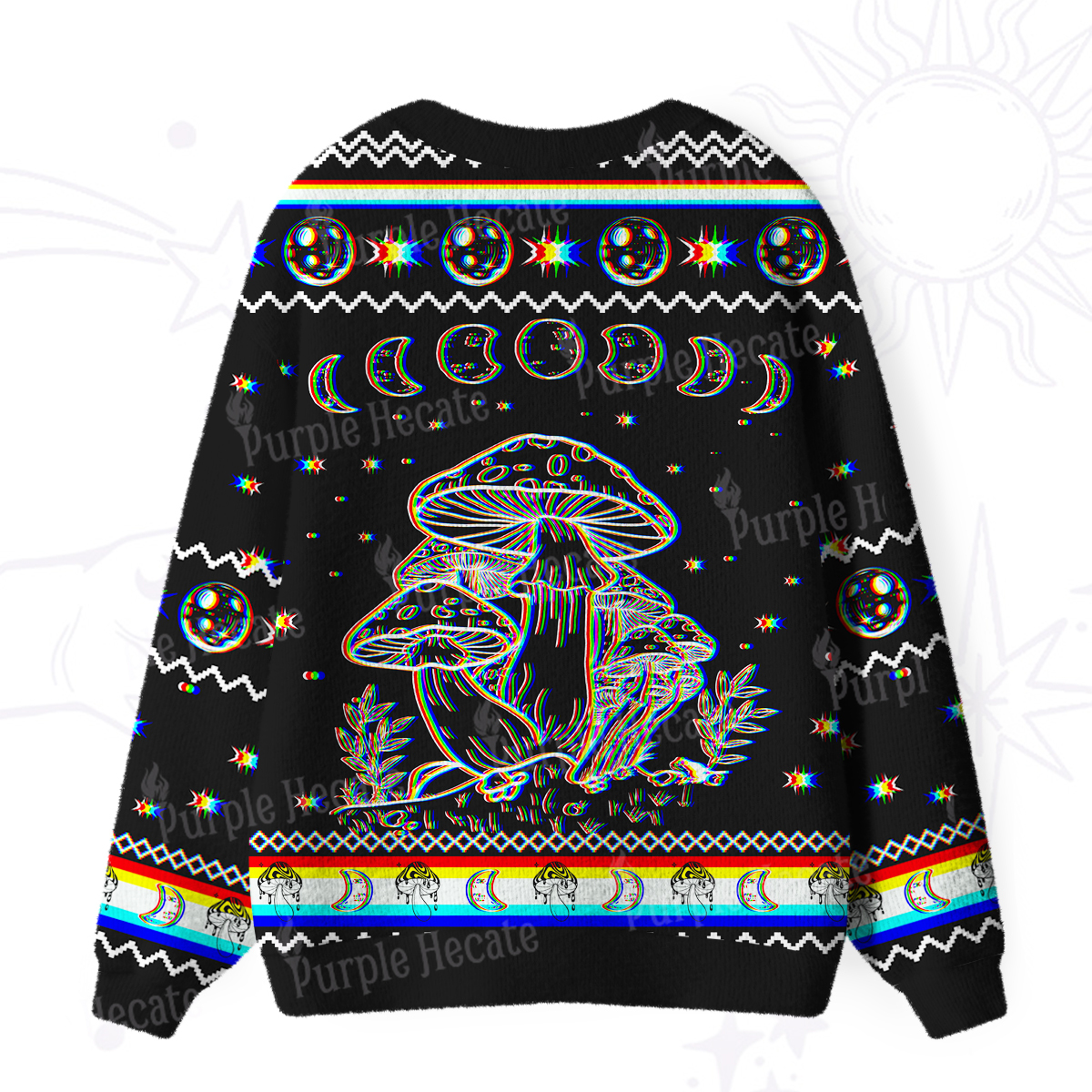 Purplehecate Mushroom and Moon Ugly Cardigan Sweaters