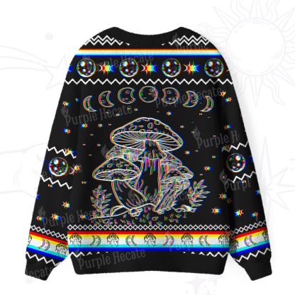 Purplehecate Mushroom and Moon Ugly Cardigan Sweaters