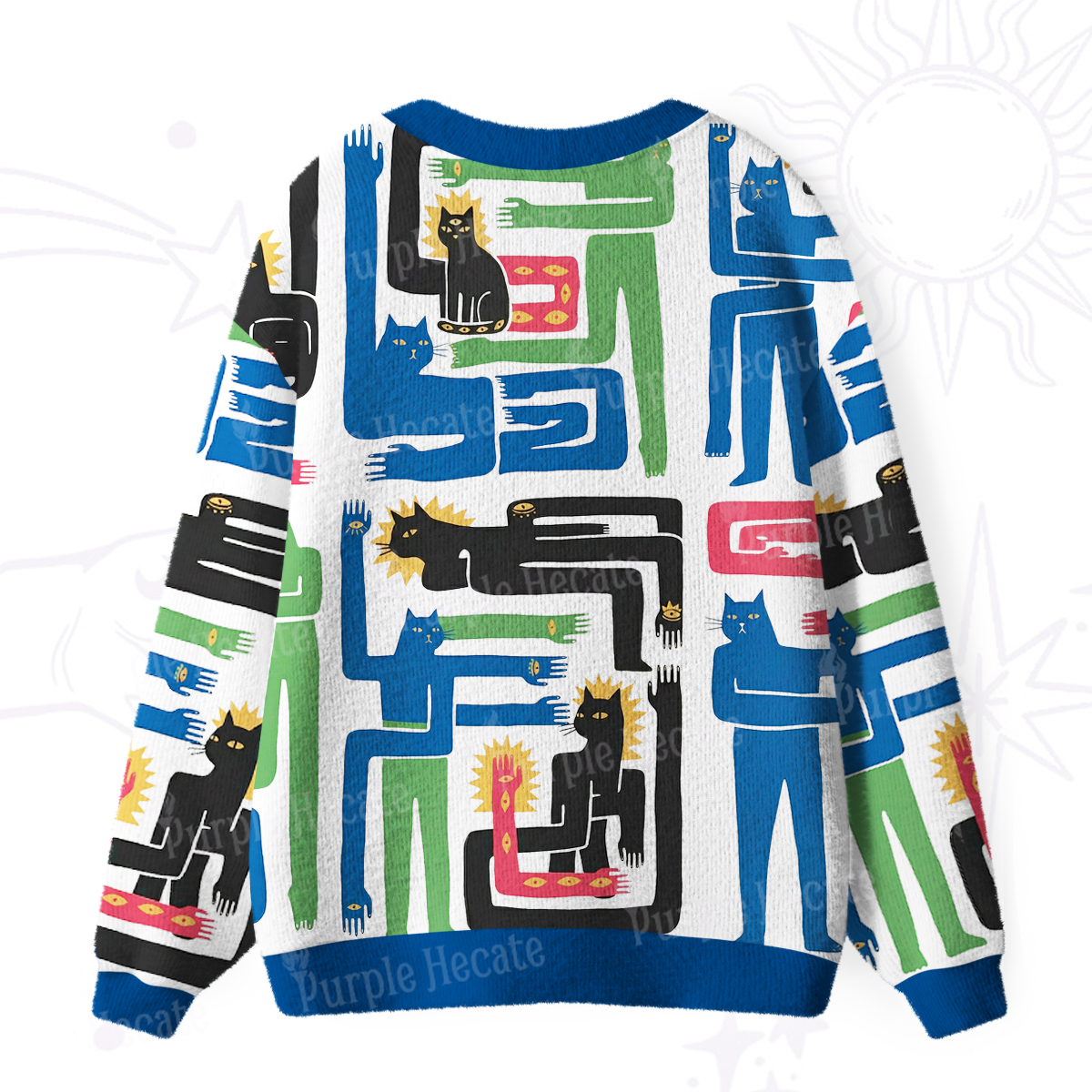 Purplehecate Whimsical Abstract Cat Ugly Cardigan Sweaters