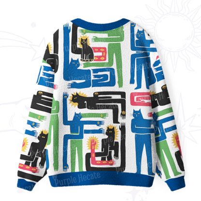 Purplehecate Whimsical Abstract Cat Ugly Cardigan Sweaters