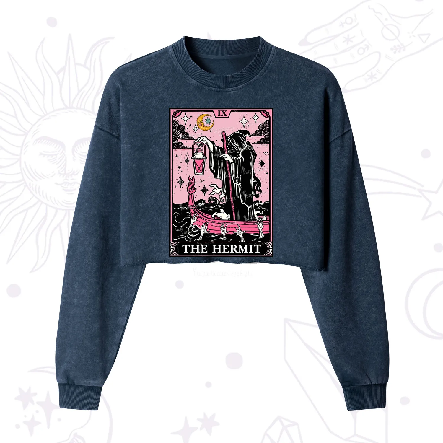 Purplehecate The Hermit Tarot Card Cropped Washed Sweatshirt