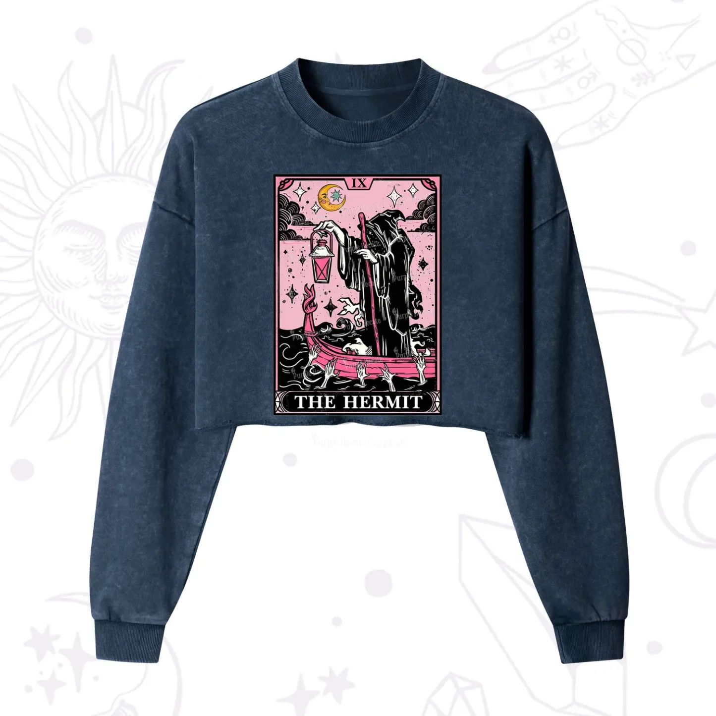 Purplehecate The Hermit Tarot Card Cropped Washed Sweatshirt
