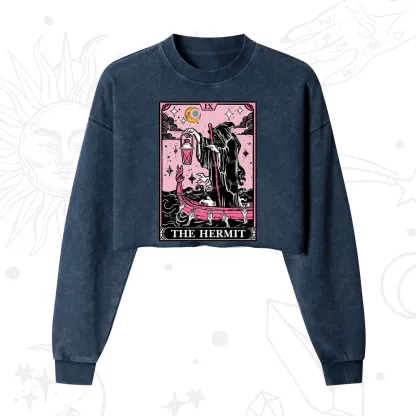 Purplehecate The Hermit Tarot Card Cropped Washed Sweatshirt