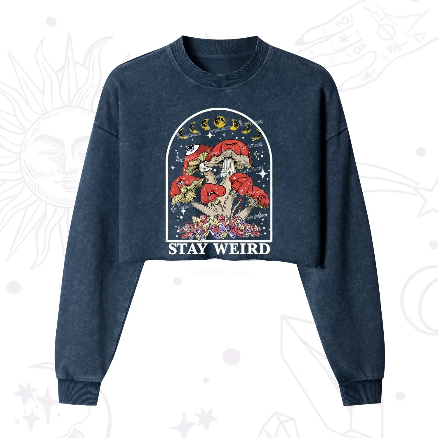Purplehecate Stay Weird Mushroom Cropped Washed Sweatshirt