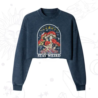 Purplehecate Stay Weird Mushroom Cropped Washed Sweatshirt