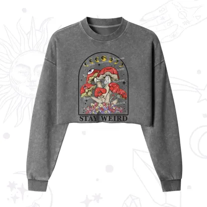 Purplehecate Stay Weird Mushroom Cropped Washed Sweatshirt