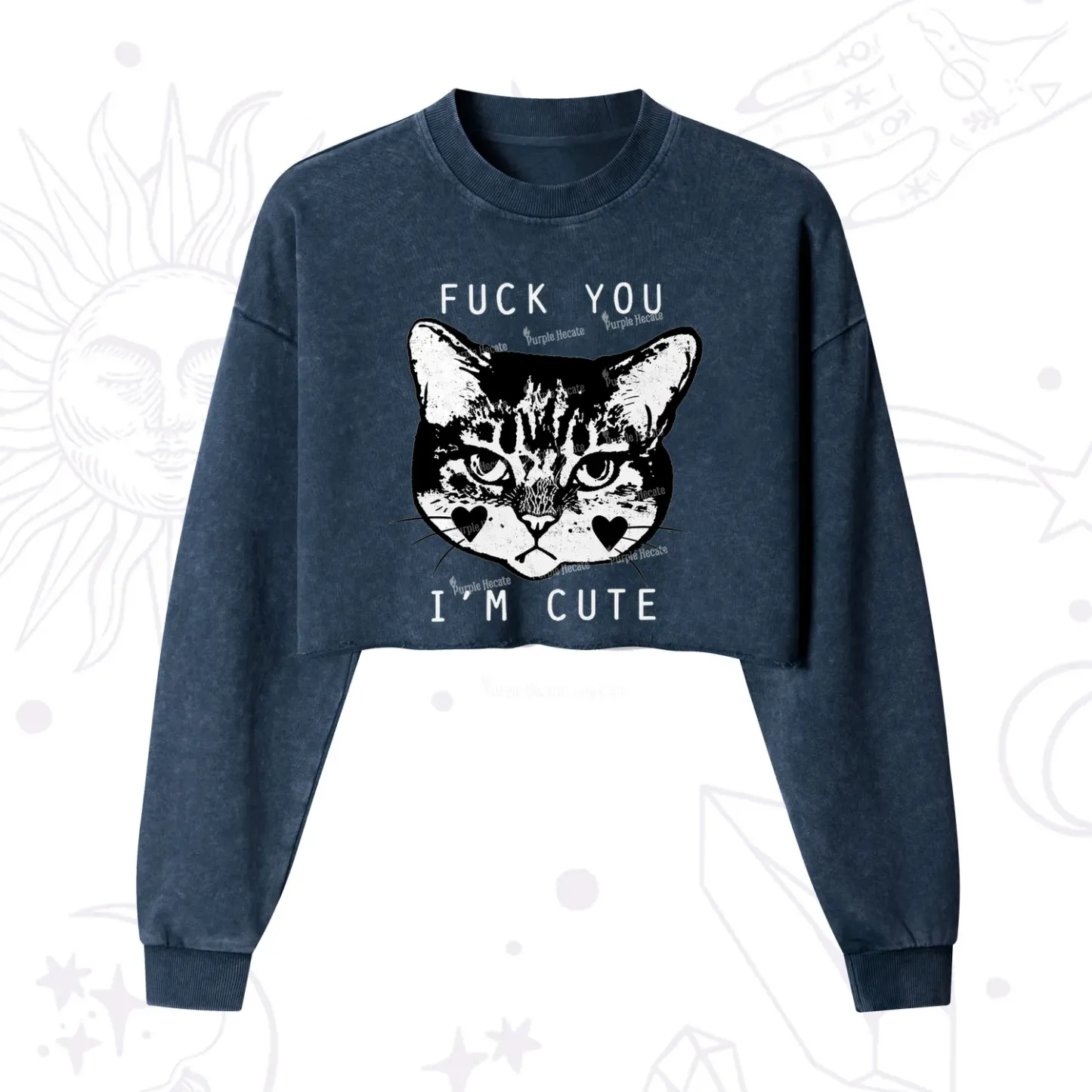 Purplehecate Fuck You I'm Cute Cropped Washed Sweatshirt
