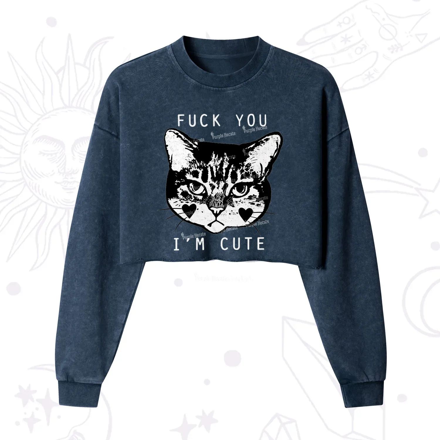 Purplehecate Fuck You I'm Cute Cropped Washed Sweatshirt