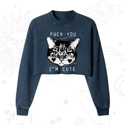 Purplehecate Fuck You I'm Cute Cropped Washed Sweatshirt