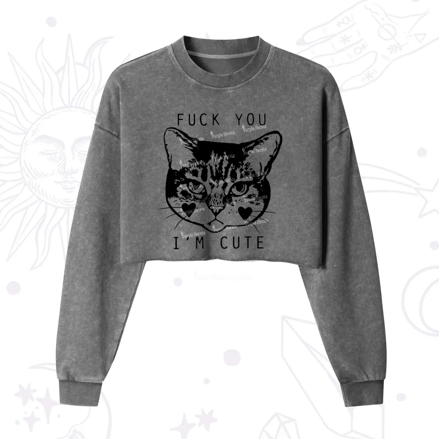 Purplehecate Fuck You I'm Cute Cropped Washed Sweatshirt