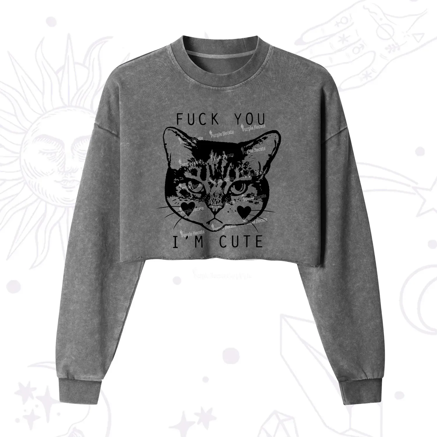 Purplehecate Fuck You I'm Cute Cropped Washed Sweatshirt