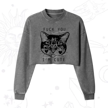 Purplehecate Fuck You I'm Cute Cropped Washed Sweatshirt