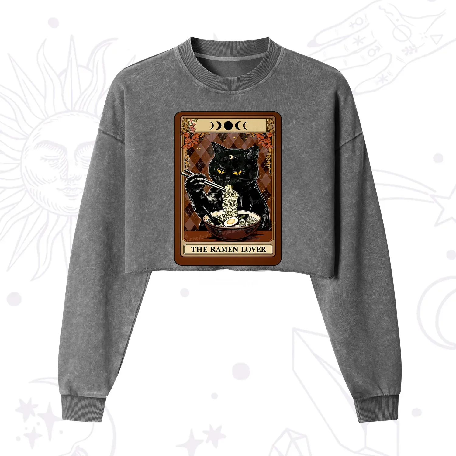 Purplehecate The Ramen Lover Tarot Cropped Washed Sweatshirt
