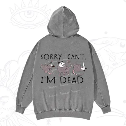 Purplehecate Funny Possum Sorry I Can't I'm Dead Washed Hoodie