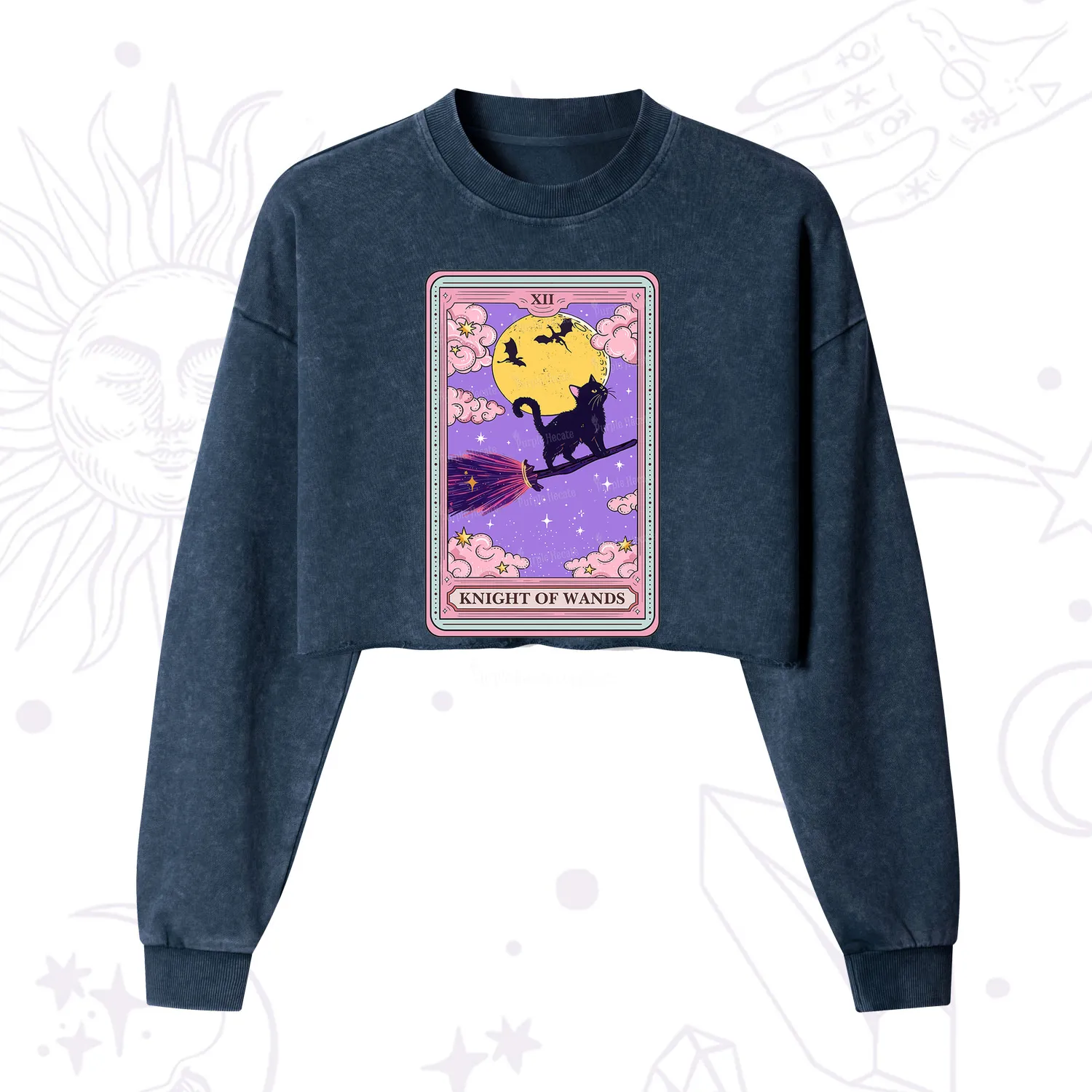 Purplehecate The Knight of Wands Tarot Cropped Washed Sweatshirt