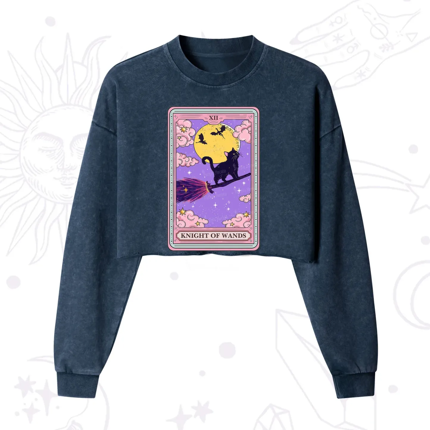 Purplehecate The Knight of Wands Tarot Cropped Washed Sweatshirt
