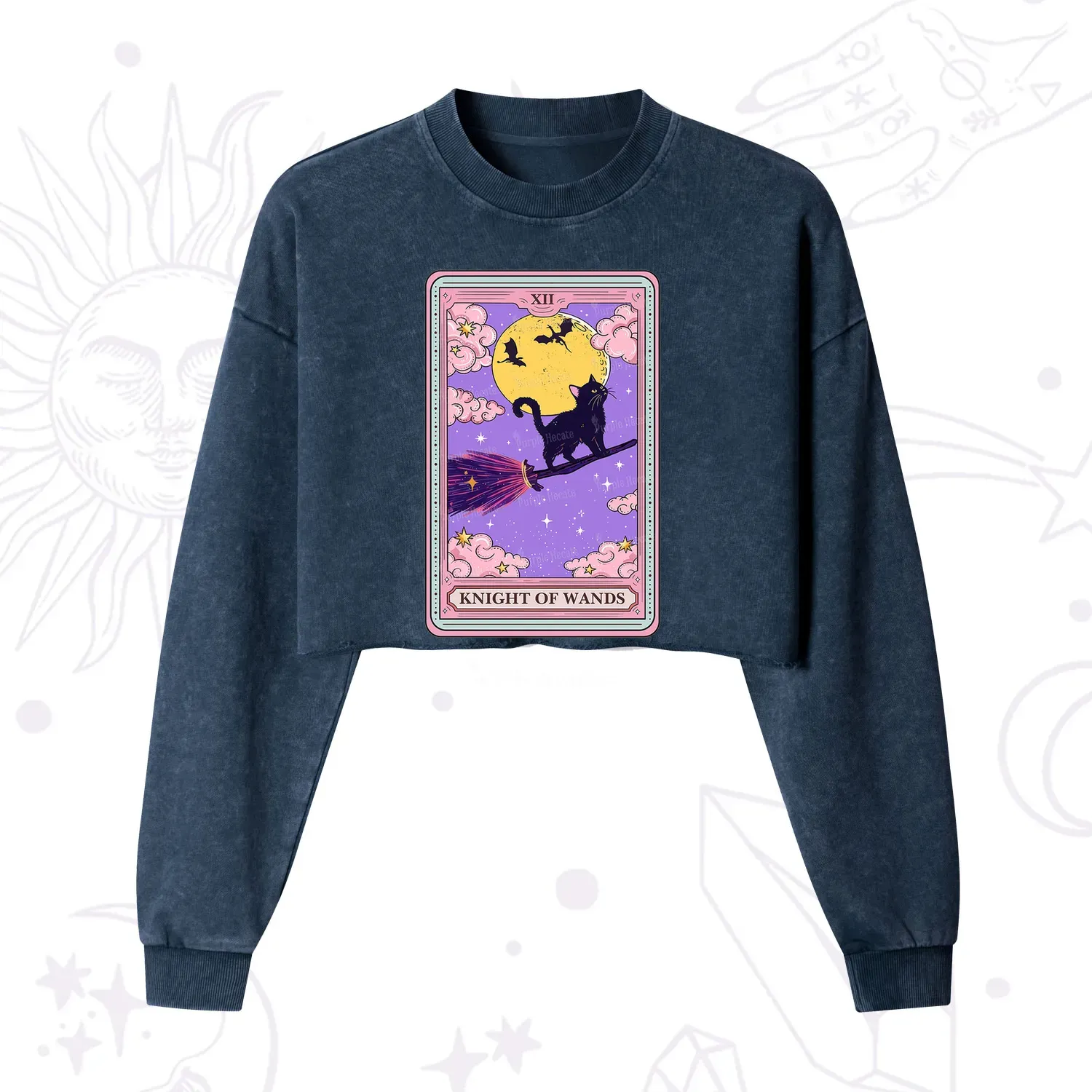 Purplehecate The Knight of Wands Tarot Cropped Washed Sweatshirt