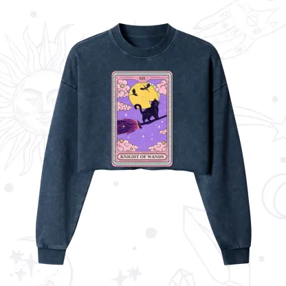 Purplehecate The Knight of Wands Tarot Cropped Washed Sweatshirt