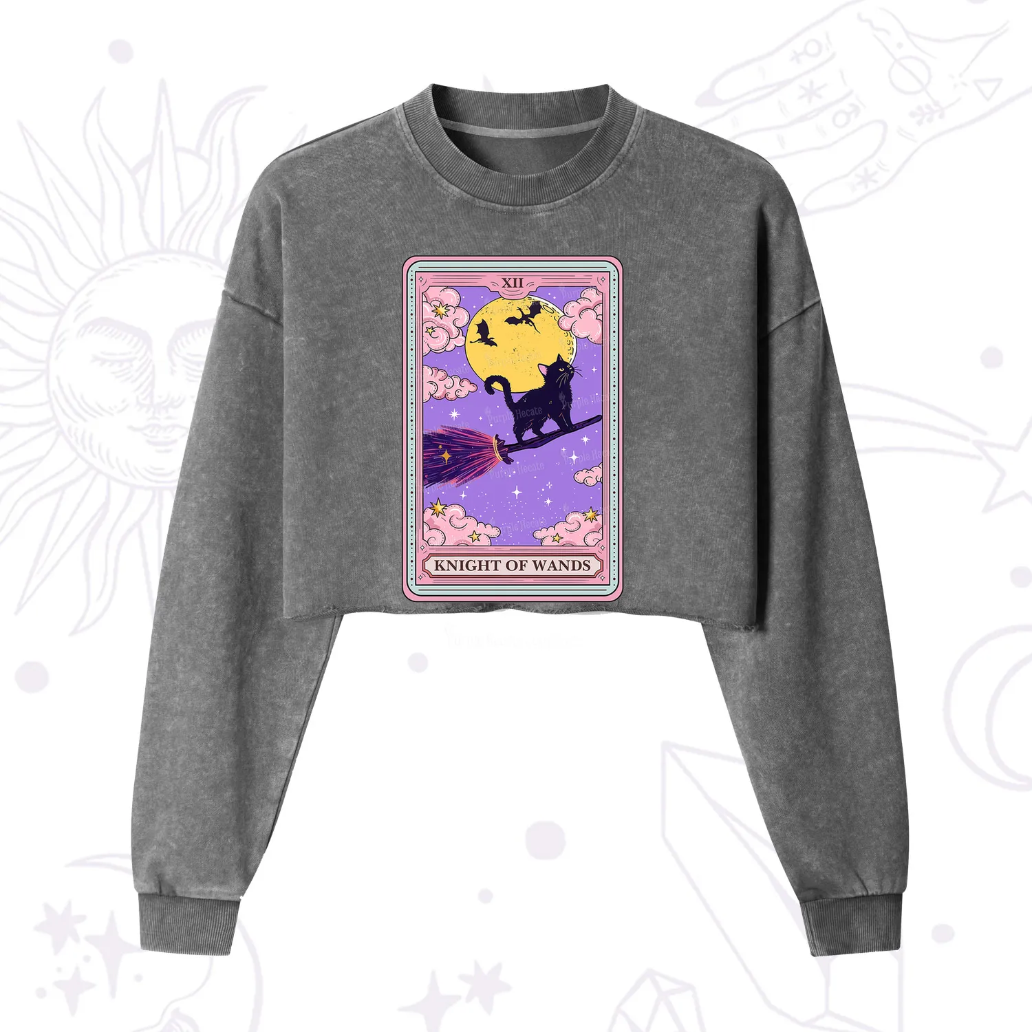 Purplehecate The Knight of Wands Tarot Cropped Washed Sweatshirt
