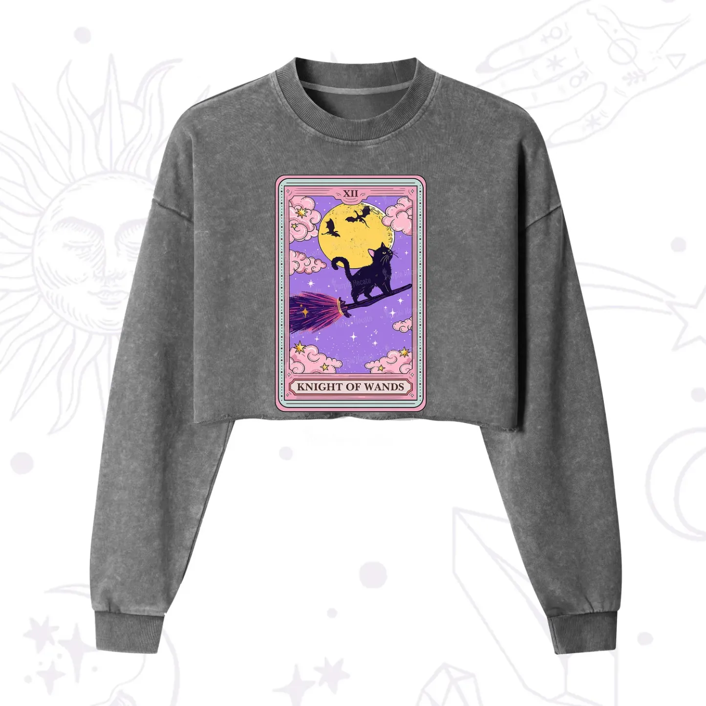 Purplehecate The Knight of Wands Tarot Cropped Washed Sweatshirt