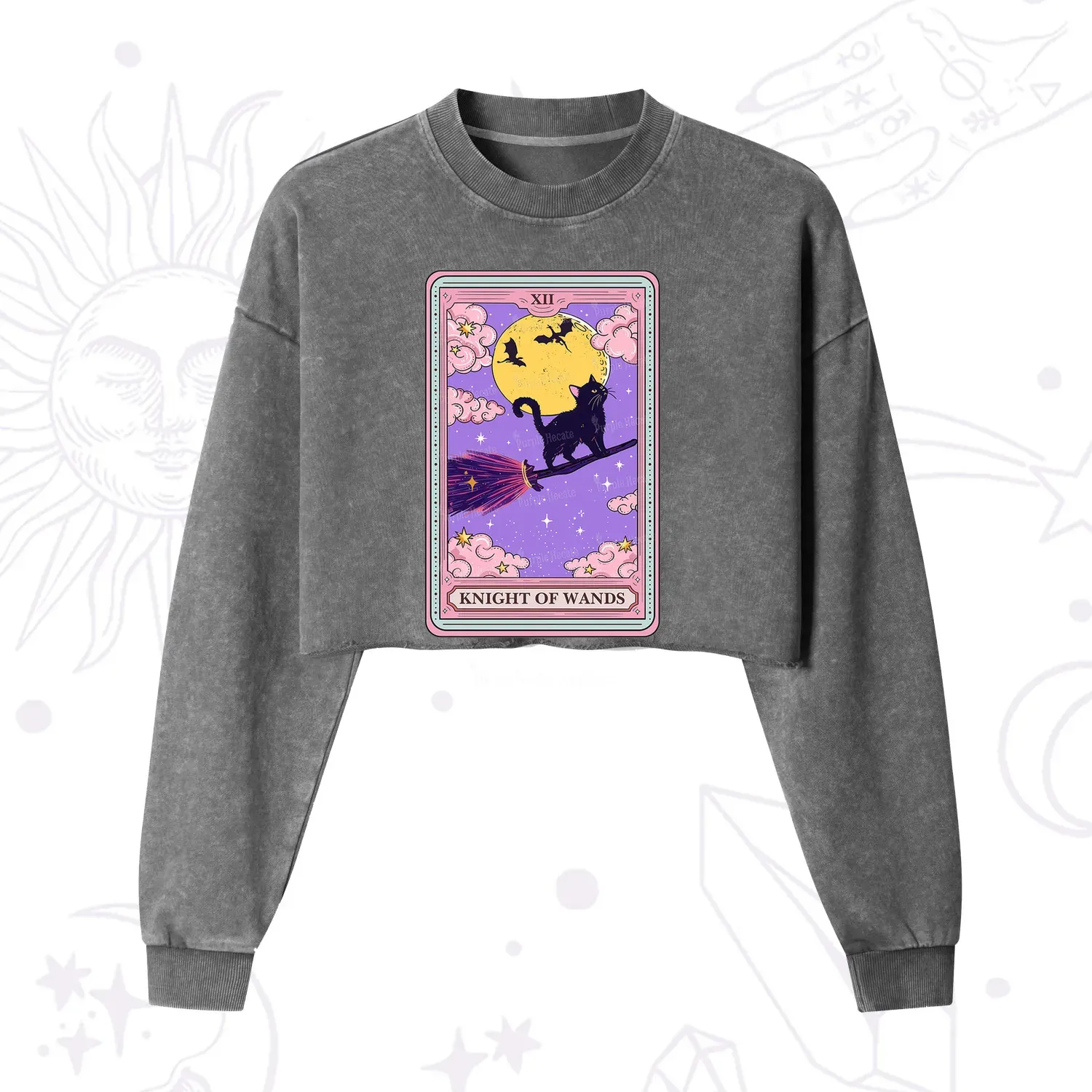 Purplehecate The Knight of Wands Tarot Cropped Washed Sweatshirt