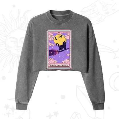Purplehecate The Knight of Wands Tarot Cropped Washed Sweatshirt