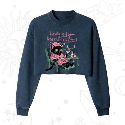 Purplehecate Healing From Literally Nothing Cropped Washed Sweatshirt