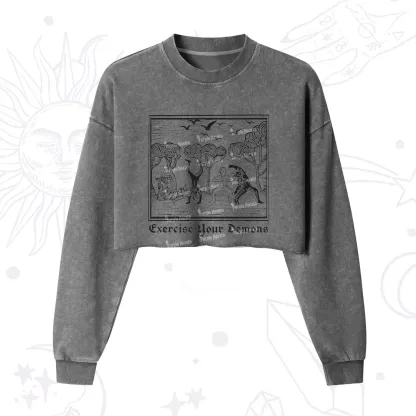 Purplehecate Exercise Your Demons Cropped Washed Sweatshirt
