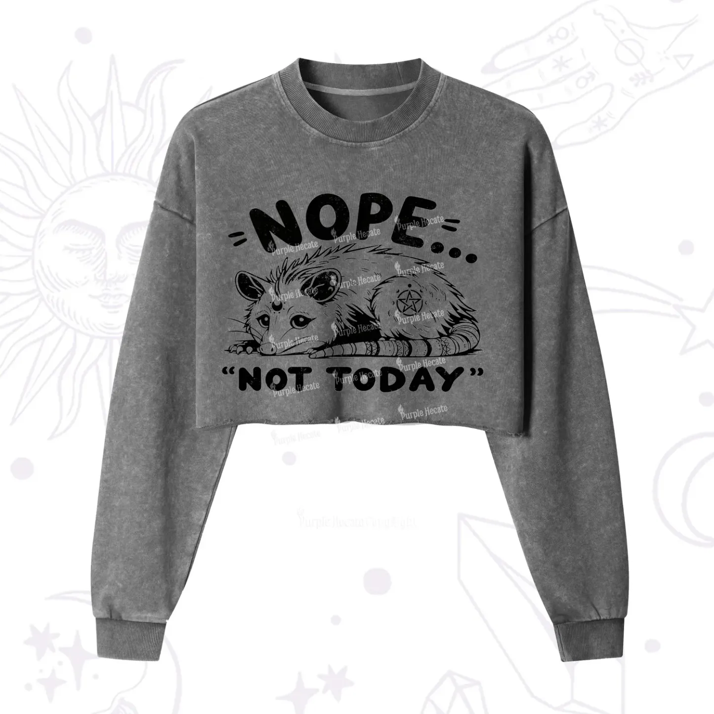 Purplehecate Not Today Possum Cropped Washed Sweatshirt