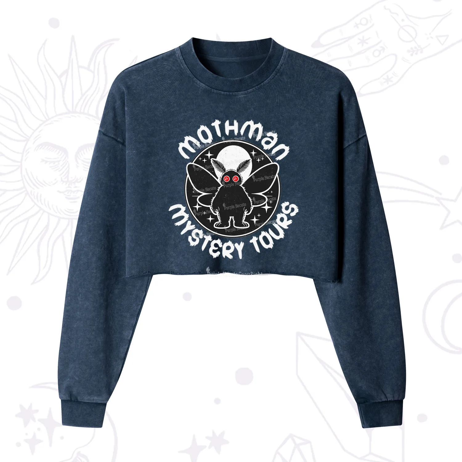 Purplehecate Mothman Mystery Tours Cropped Washed Sweatshirt