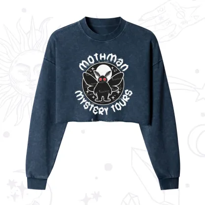 Purplehecate Mothman Mystery Tours Cropped Washed Sweatshirt