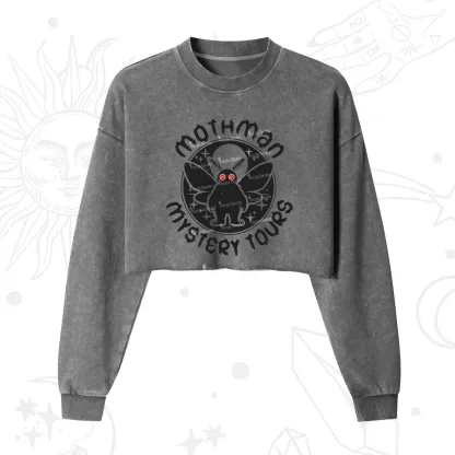 Purplehecate Mothman Mystery Tours Cropped Washed Sweatshirt