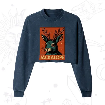 Purplehecate Funny Jackalope Cropped Washed Sweatshirt