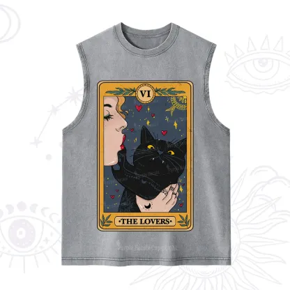 Purplehecate The Lovers Cat Tarot Washed Tank