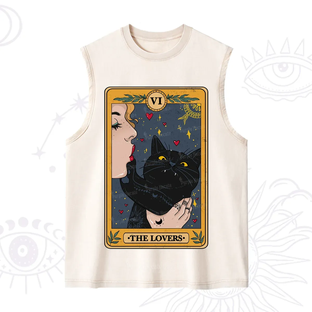 Purplehecate The Lovers Cat Tarot Washed Tank