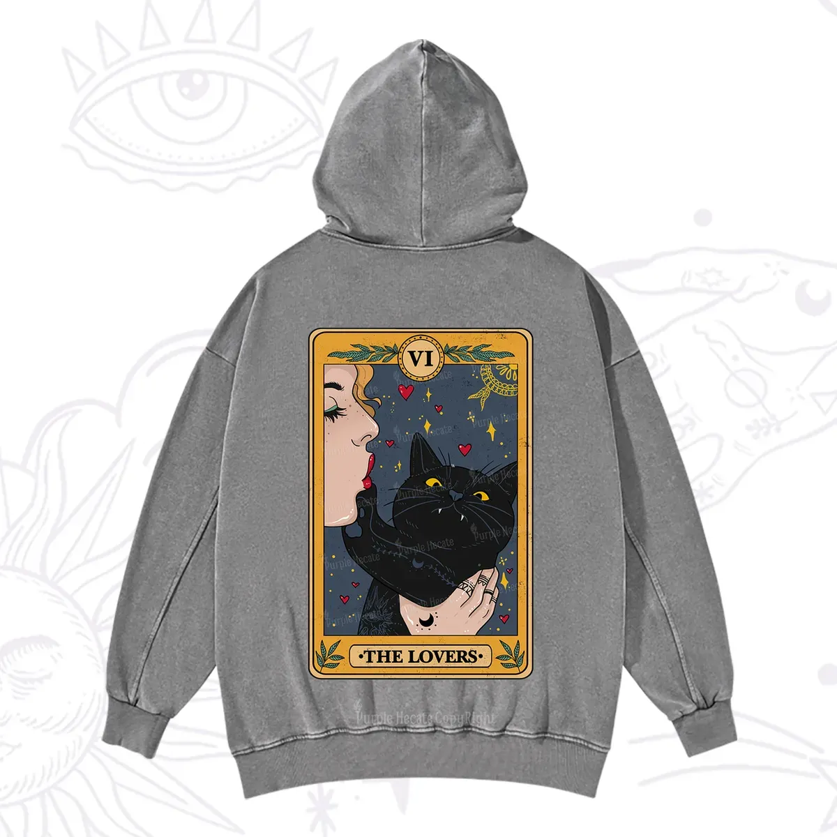 Purplehecate The Lovers Cat Tarot Washed Hoodie