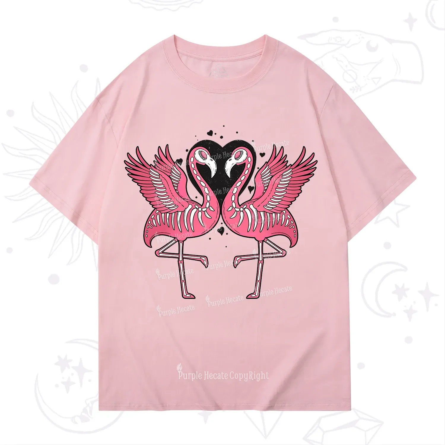 Purplehecate Witchy Pink Flamingo Skull Valentine T-Shirt