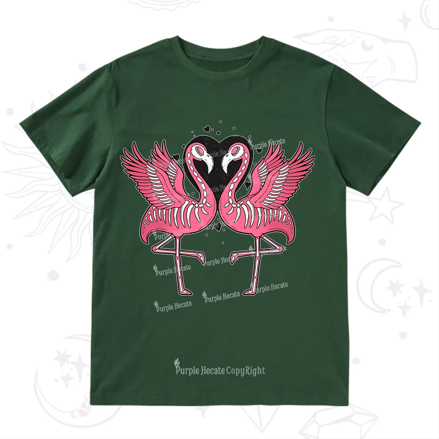 Purplehecate Witchy Pink Flamingo Skull Valentine T-Shirt